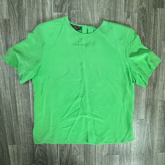 Charter Club 100% Silk Green Short Sleeve Blouse by Jayne Justine Size 10 - Picture 1 of 4